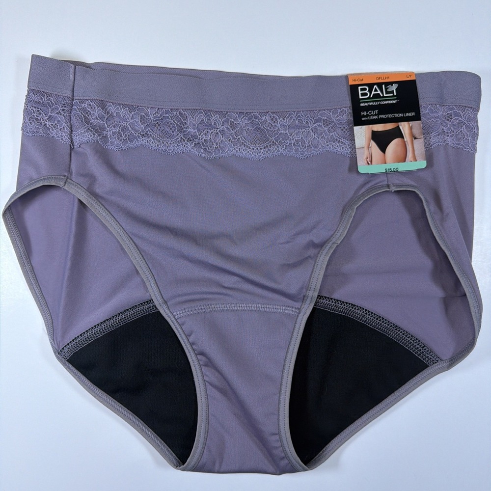 Bali Beautifully Confident Light Leak Protection Hi-Cut Panty Purple L/7 NEW